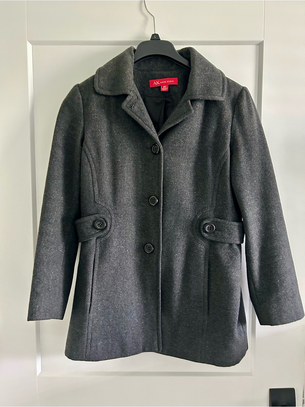 Anne Klein Charcoal Gray Wool-Blend Pea Coat